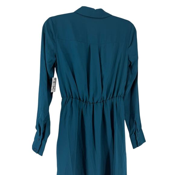 INC Dress Long Sleeve Size XS Mosaic Green Collared Faux Wrap V Neck NEW Draped - Picture 10 of 11